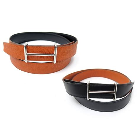 ceinture cuir pour boucle hermes|Ceinture cuir réversible, noir lisse et orange grainé .